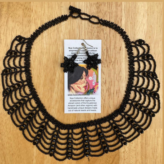 Handmade Black Shiny Necklace + Earrings