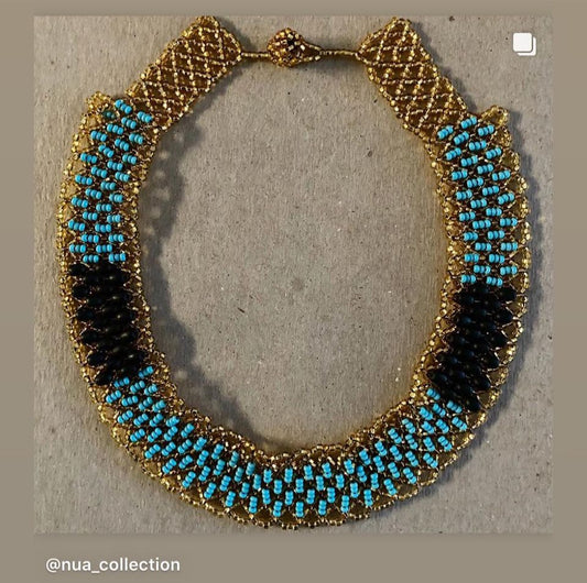 Collar Hecho A Mano De Oro-Turquesa-Negro