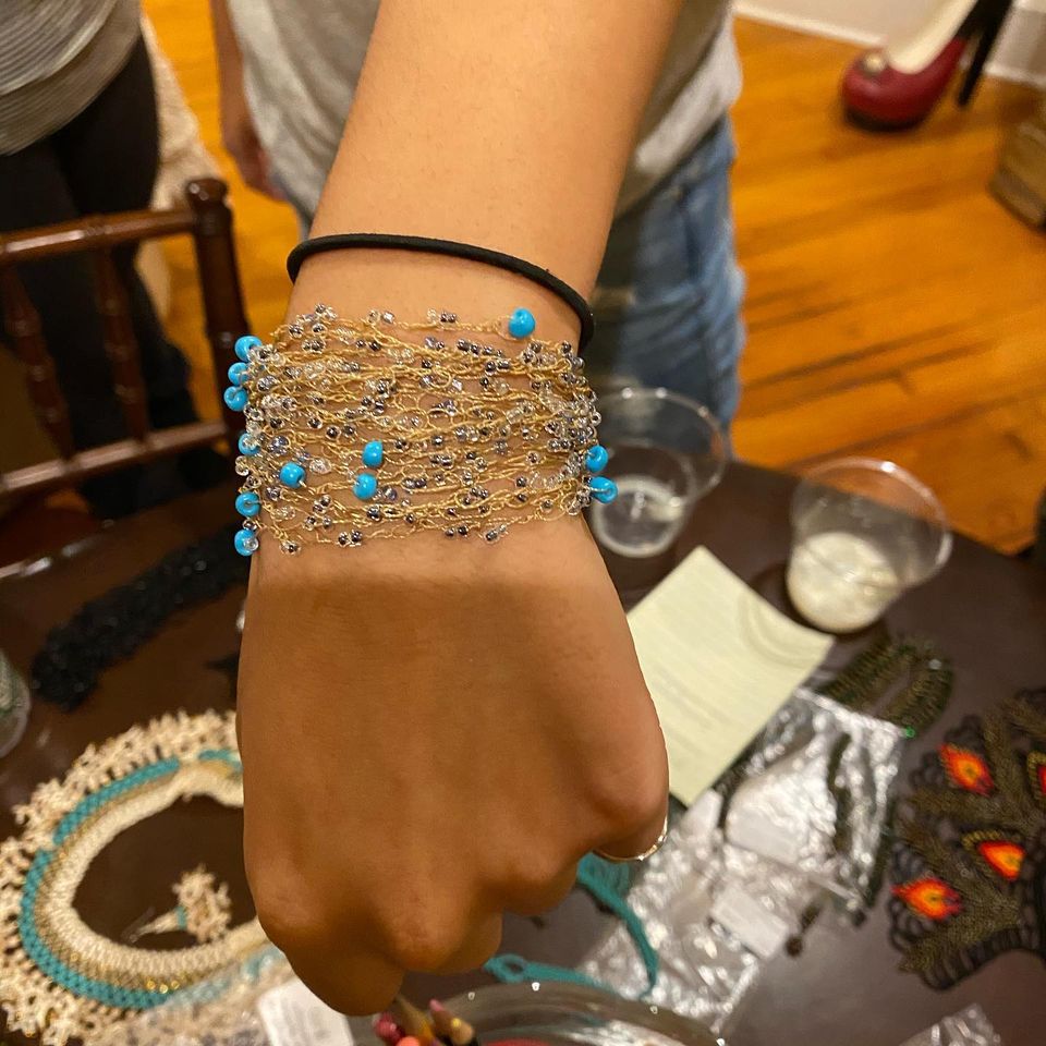 Handmade Turquoise/Tan Necklace + Earrings + Bracelet