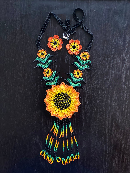 Handmade Sunflower Necklace + Earrings