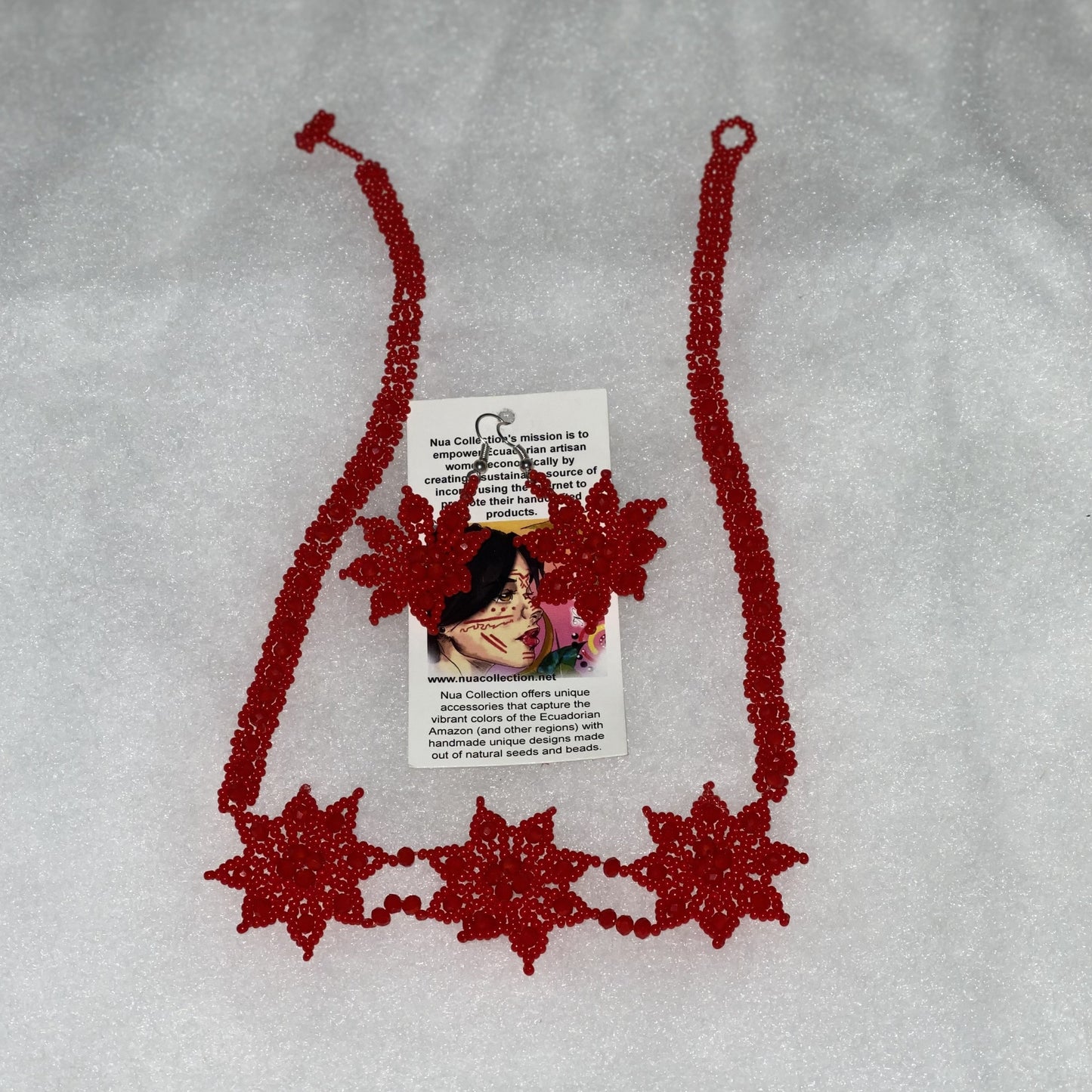 Handmade Red Star Necklace + Earrings