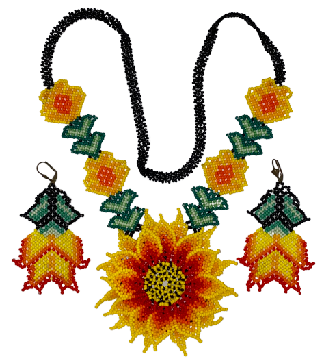 Handmade Sunflower Necklace + Earrings