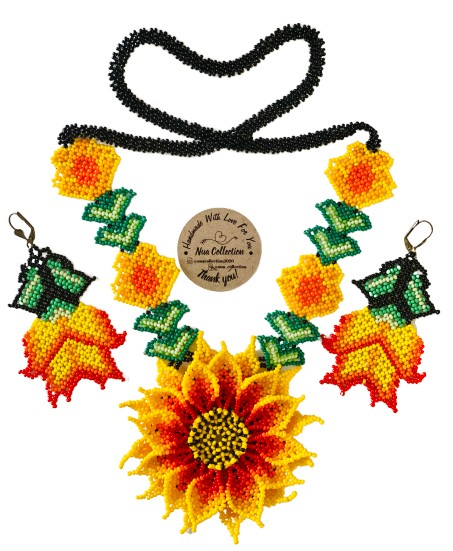 Handmade Sunflower Necklace + Earrings